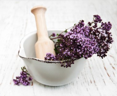 thyme flowers in a mortar clipart