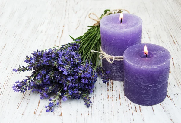 Lavender and candles — Stock Photo, Image