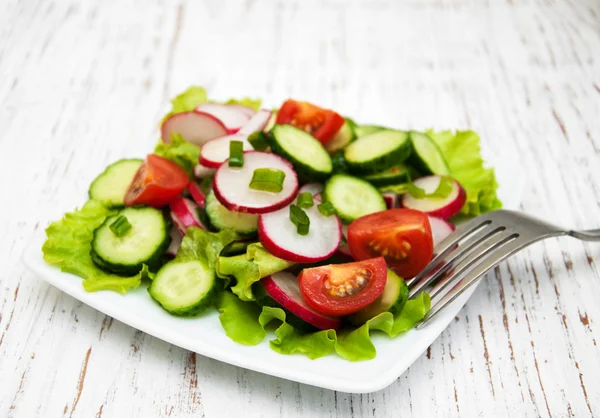 Spring sallad med tomat, gurka och rättika — Stockfoto