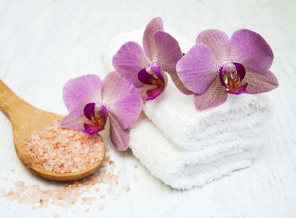 Sea salt and orchids — Stock Photo © Almaje 93521212