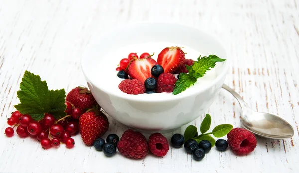 Yogurt with fresh berries Stock Photo