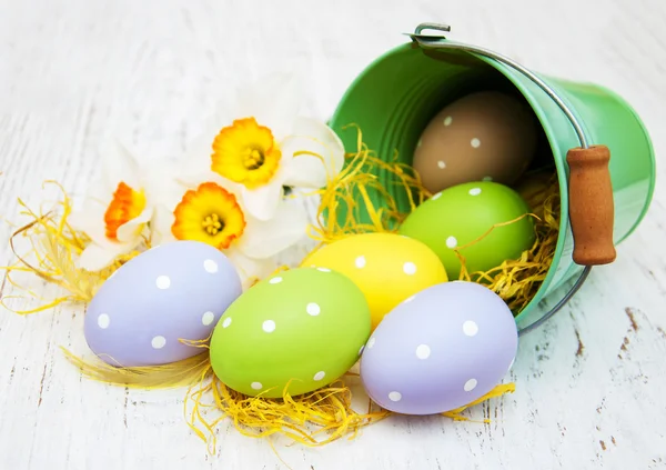 Easter eggs in little buckets — Stock Photo, Image