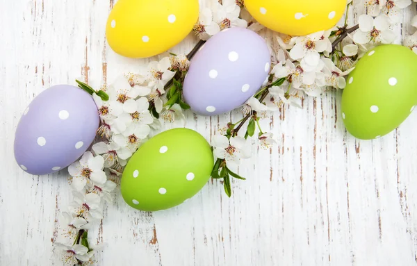 Huevos de Pascua y cerezas florecen — Foto de Stock