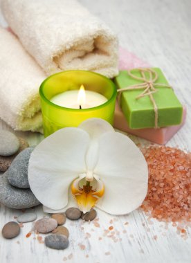 Orkide, mum, havlu, el yapımı Sabun