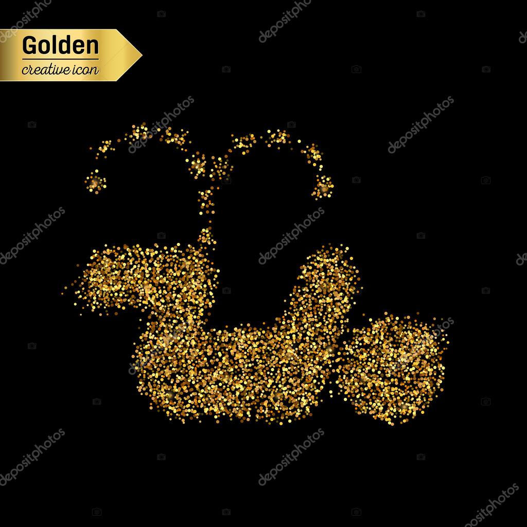 Gold glitter vector icon of pee isolated on background. Art creative concept illustration for web, glow light confetti, bright sequins, sparkle tinsel, abstract bling, shimmer dust, foil