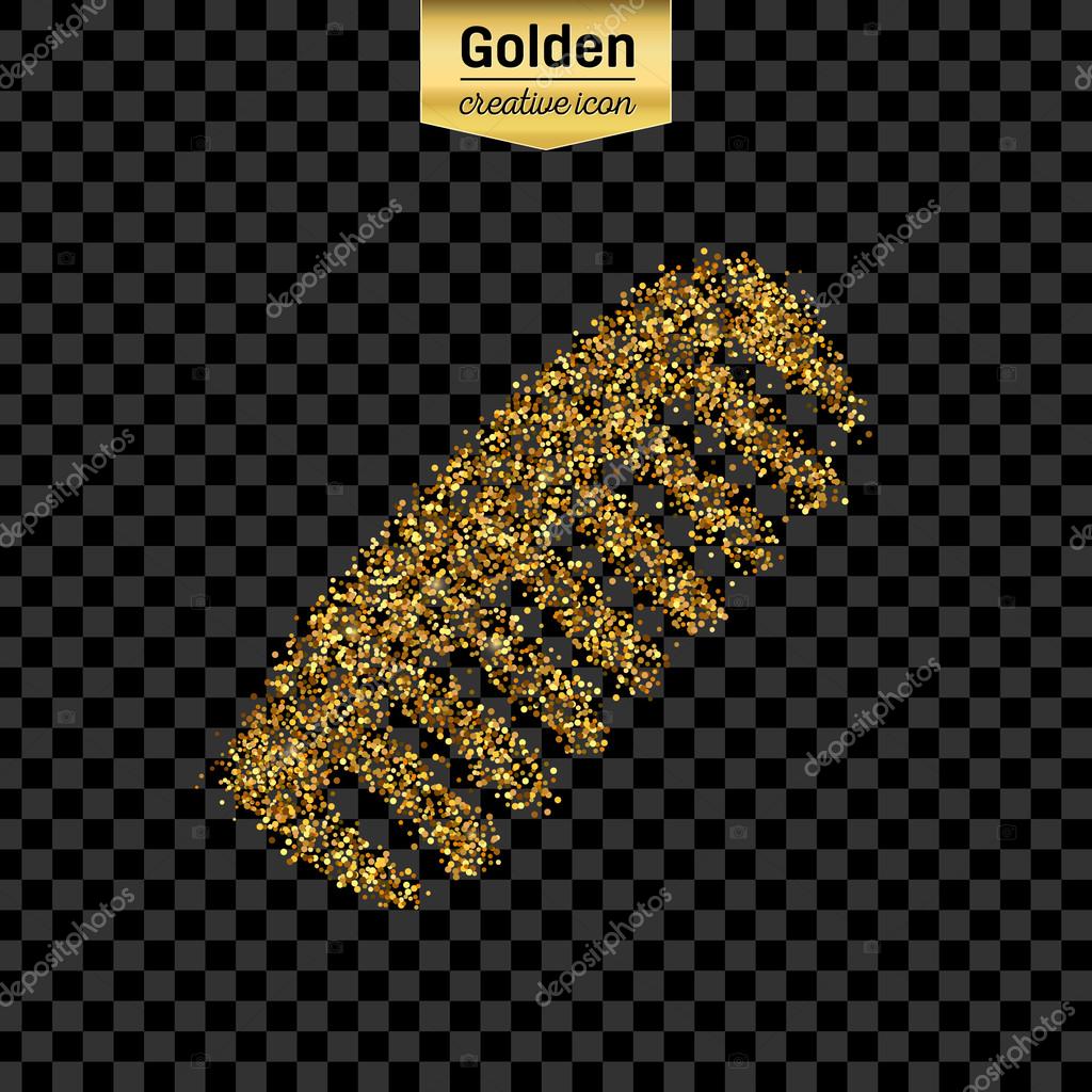Gold glitter vector icon of hair brush isolated on background. Art creative concept illustration for web, glow light confetti, bright sequins, sparkle tinsel, abstract bling, shimmer dust, foil