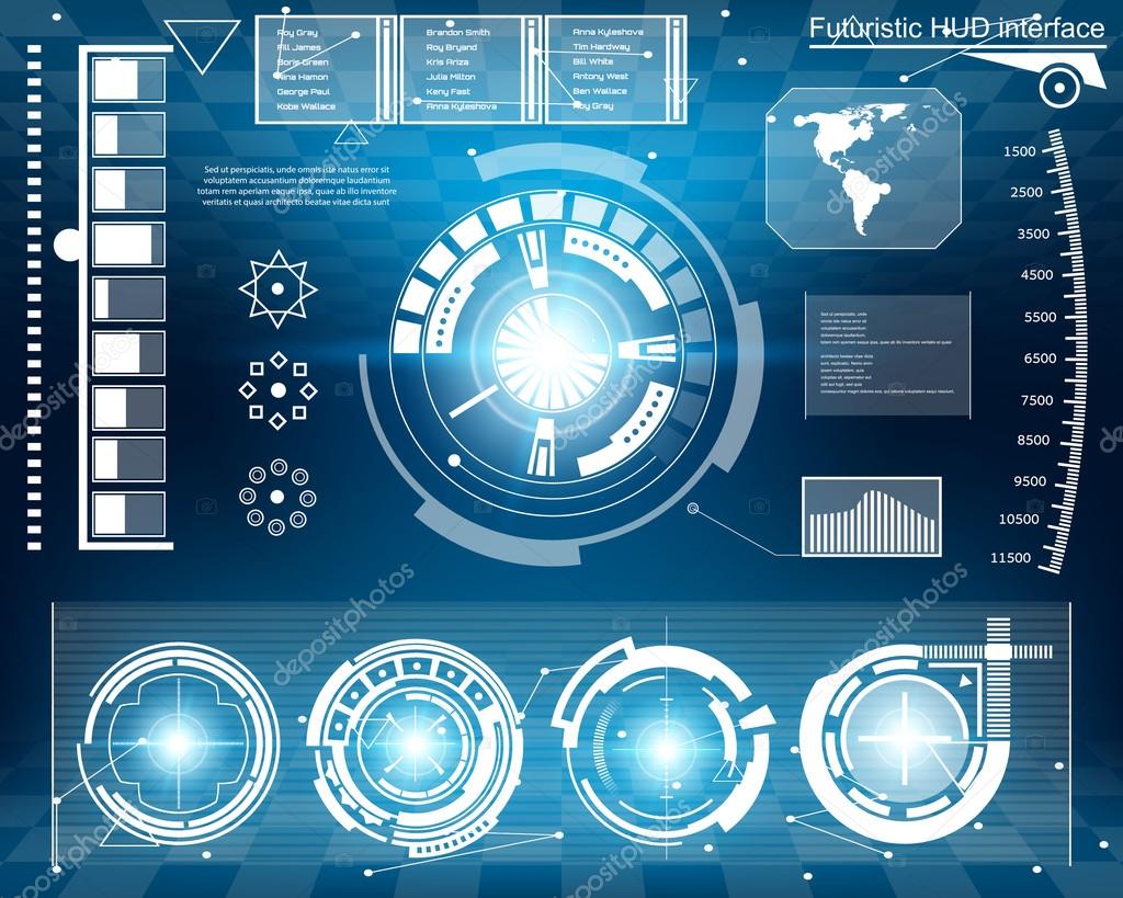 Abstract future, concept vector futuristic virtual graphic touch user interface HUD. For web, site, mobile applications isolated on black background, techno, online design, business, gui, ui