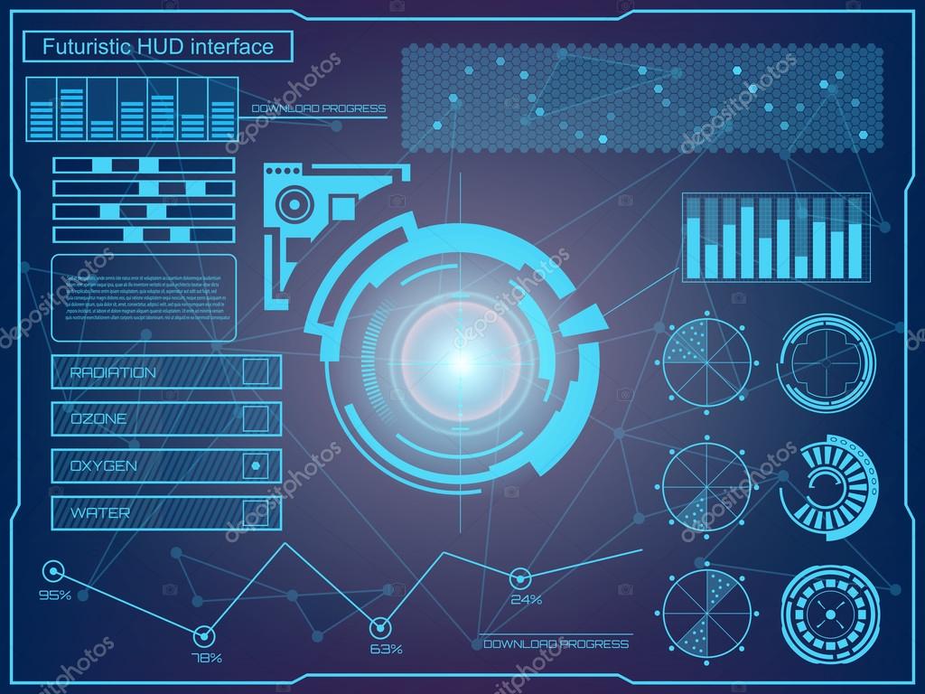 Abstract future, concept vector futuristic virtual graphic touch user interface HUD. For web, site, mobile applications isolated on black background, techno, online design, business, gui, ui