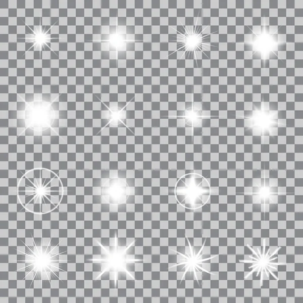 Conceito criativo Conjunto vetorial de estrelas de efeito de luz brilhante explode com brilhos isolados no fundo . —  Vetores de Stock