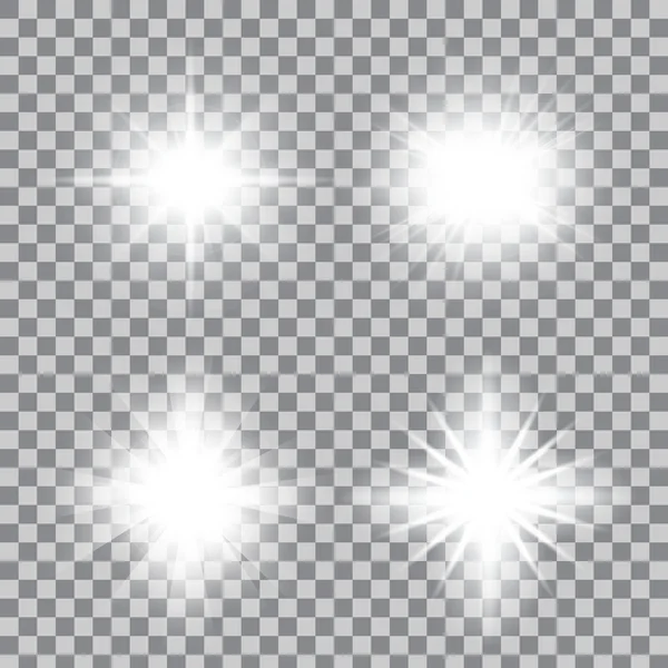 Conceito criativo Conjunto vetorial de estrelas de efeito de luz brilhante explode com brilhos isolados no fundo . — Vetor de Stock