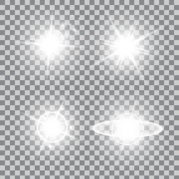 Concepto creativo Conjunto vectorial de estrellas con efecto de luz brillante estalla con destellos aislados en el fondo . — Archivo Imágenes Vectoriales