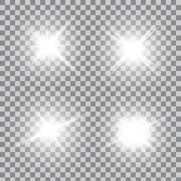 Concepto creativo Conjunto vectorial de estrellas con efecto de luz brillante estalla con destellos aislados en el fondo . — Archivo Imágenes Vectoriales