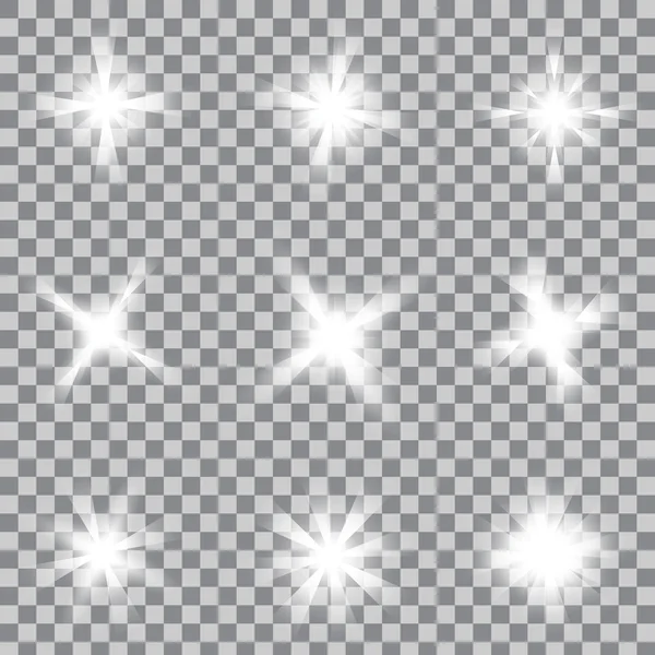 Conceito criativo Conjunto vetorial de estrelas de efeito de luz brilhante explode com brilhos isolados no fundo . — Vetor de Stock