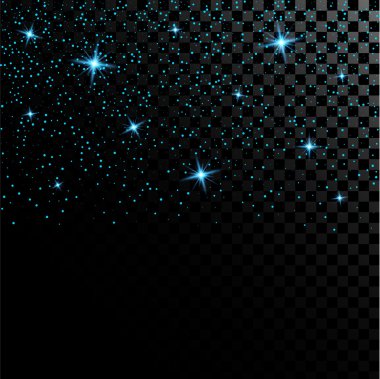 Parlak ışık efektlerinden oluşan yaratıcı konsept vektör kümesi siyah arkaplanda izole edilmiş kıvılcımlarla parlar..