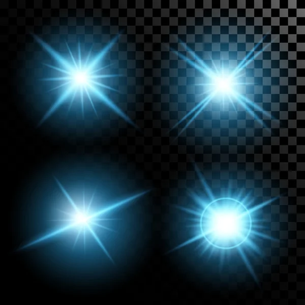 Concept créatif Ensemble vectoriel d'étoiles à effet de lumière brillante éclate avec des étincelles isolées sur fond noir . — Image vectorielle