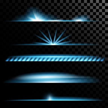 Parlak ışık efektlerinden oluşan yaratıcı konsept vektör kümesi siyah arkaplanda izole edilmiş kıvılcımlarla parlar..