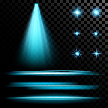 Parlak ışık efektlerinden oluşan yaratıcı konsept vektör kümesi siyah arkaplanda izole edilmiş kıvılcımlarla parlar..