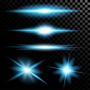 Parlak ışık efektlerinden oluşan yaratıcı konsept vektör kümesi siyah arkaplanda izole edilmiş kıvılcımlarla parlar..