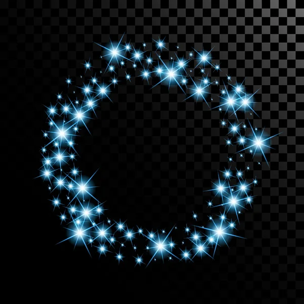 Concepto creativo Conjunto vectorial de estrellas con efecto de luz brillante estalla con destellos aislados sobre fondo negro . — Vector de stock