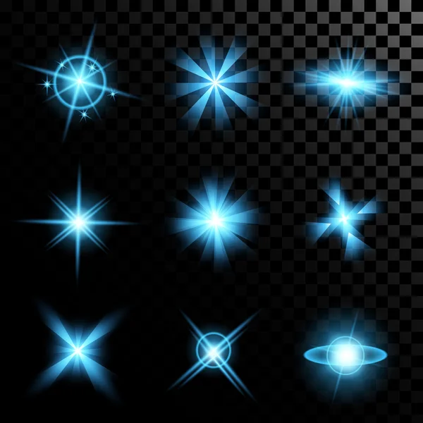 Kreatív koncepció Vektorkészlet fényeffektus csillagok pukkanások csillogás elszigetelt fekete háttér. — Stock Vector