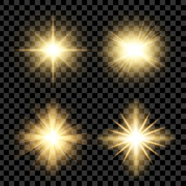 Concept créatif Ensemble vectoriel d'étoiles à effet de lumière brillante éclate avec des étincelles isolées sur fond noir . — Image vectorielle