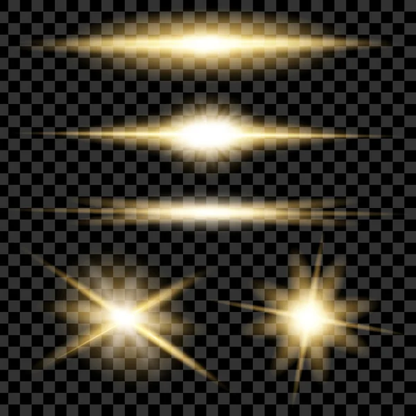 Concept créatif Ensemble vectoriel d'étoiles à effet de lumière brillante éclate avec des étincelles isolées sur fond noir . — Image vectorielle