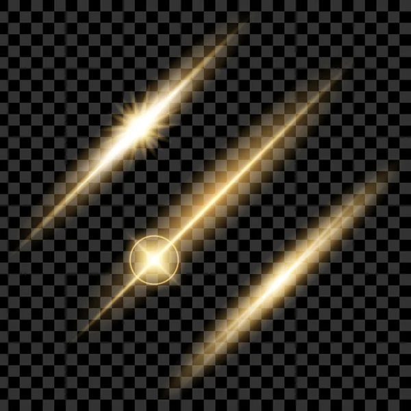 Concepto creativo Conjunto vectorial de estrellas con efecto de luz brillante estalla con destellos aislados sobre fondo negro . — Vector de stock