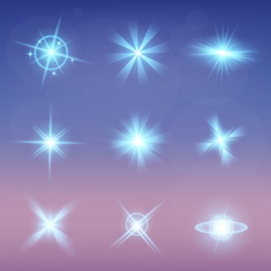 Parlak ışık efektlerinden oluşan yaratıcı konsept vektör kümesi siyah arkaplanda izole edilmiş kıvılcımlarla parlar..