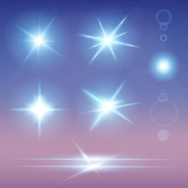 Creative concept Vector set of glow light effect stars bursts with sparkles isolated on black background. — Stock Vector