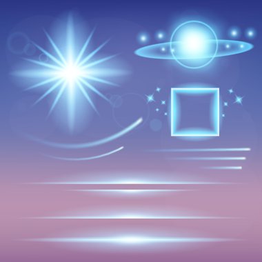 Parlak ışık efektlerinden oluşan yaratıcı konsept vektör kümesi siyah arkaplanda izole edilmiş kıvılcımlarla parlar..