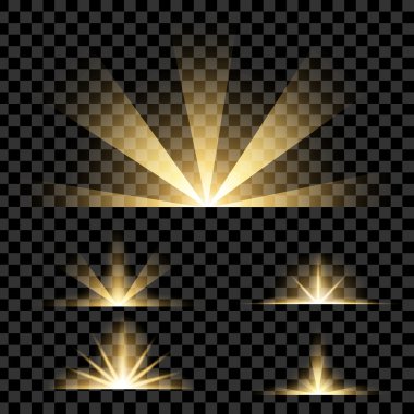 Parlak ışık efektlerinden oluşan yaratıcı konsept vektör kümesi siyah arkaplanda izole edilmiş kıvılcımlarla parlar..