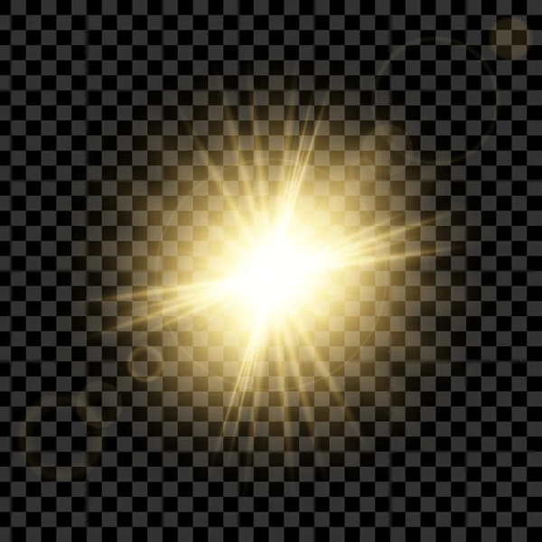 Concepto creativo Conjunto vectorial de estrellas con efecto de luz brillante estalla con destellos aislados sobre fondo negro . — Vector de stock
