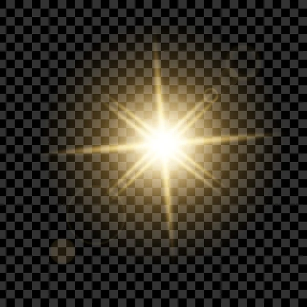 Concepto creativo Conjunto vectorial de estrellas con efecto de luz brillante estalla con destellos aislados sobre fondo negro . — Vector de stock