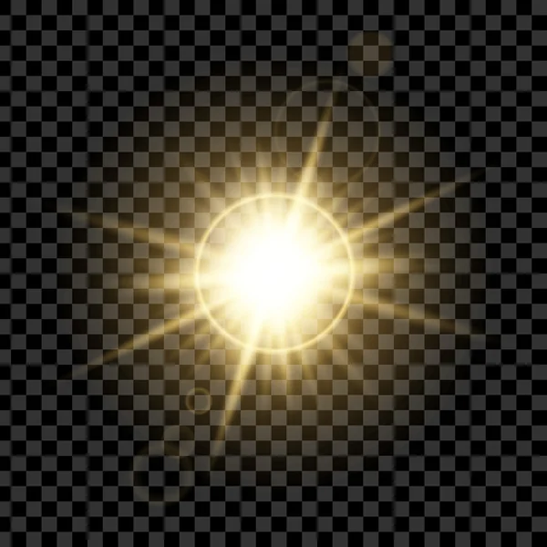 Concepto creativo Conjunto vectorial de estrellas con efecto de luz brillante estalla con destellos aislados sobre fondo negro . — Vector de stock