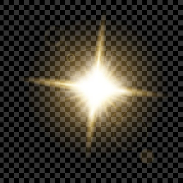 Творческая концепция Векторный набор светящихся световых эффектов звезды вспыхивают со вспышками, выделенными на черном фоне . — стоковый вектор