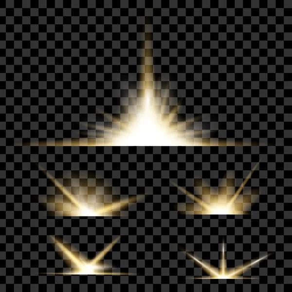 Kreatives Konzept Vektor-Set von Glühlicht-Effekt-Sternen platzt mit Funkeln isoliert auf schwarzem Hintergrund. — Stockvektor