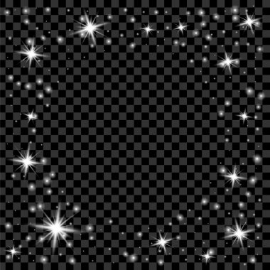 Parlak ışık efektlerinden oluşan yaratıcı bir konsept vektör kümesi siyah arka planda izole edilmiş kıvılcımlarla parlar. Resim tasarımı için, Noel kutlaması için pankart, sihirli ışık ışını