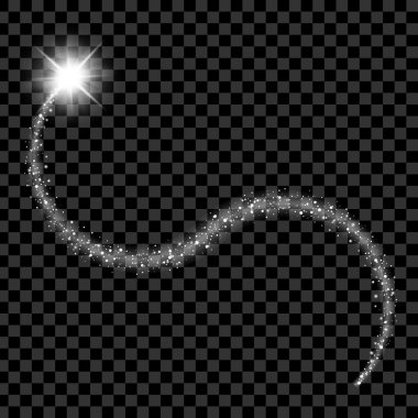 Parlak ışık efektlerinden oluşan yaratıcı bir konsept vektör kümesi siyah arka planda izole edilmiş kıvılcımlarla parlar. Resim tasarımı için, Noel kutlaması için pankart, sihirli ışık ışını