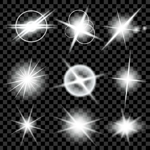 Kreatywna koncepcja Wektorowy zestaw gwiazd efektu świetlnego rozbłyska iskrami odizolowanymi na czarnym tle. Dla ilustracji szablon projektu sztuki, baner na Boże Narodzenie świętować, magiczny błysk energii promień — Wektor stockowy