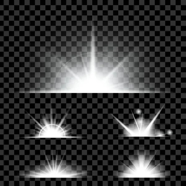 Parlak ışık efektlerinden oluşan yaratıcı bir konsept vektör kümesi siyah arka planda izole edilmiş kıvılcımlarla parlar. Resim tasarımı için, Noel kutlaması için pankart, sihirli ışık ışını — Stok Vektör
