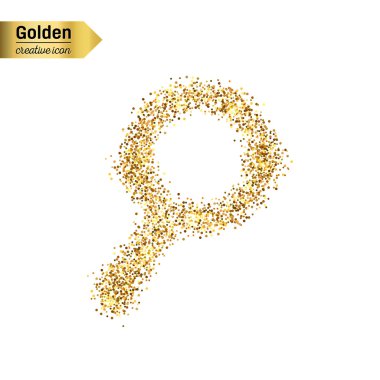 Arka plan üzerinde izole Büyüteç'in altın glitter vektör simgesi. Sanat yaratıcı kavram gösterim amacıyla web, parlayan ışık konfeti, parlak pullu, ışıltı tinsel, soyut bling, ışıltı toz, folyo.