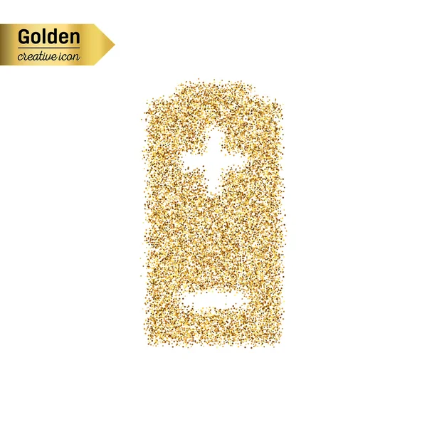 Gold glitter Vektor Symbol der Batterie isoliert auf dem Hintergrund. art creative concept illustration für web, leuchtendes Licht Konfetti, helle Pailletten, glitzerndes Lametta, abstraktes Bling, schimmernder Staub, Folie. — Stockvektor