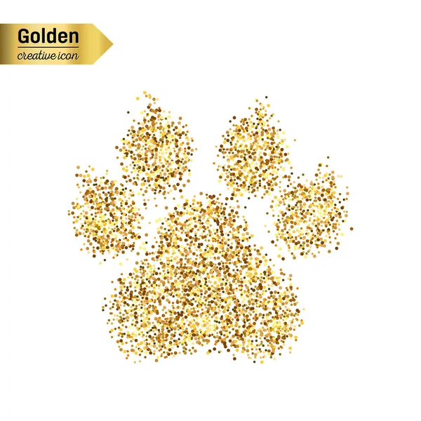 Gold glitter vector icon of animal footprint isolated on background. Art creative concept illustration for web, glow light confetti, bright sequins, sparkle tinsel, abstract bling, shimmer dust, foil. — Stock Vector