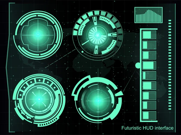 Futuro abstracto, concepto vector futurista azul interfaz gráfica virtual táctil HUD. Para web, sitio, aplicaciones móviles aisladas sobre fondo negro, techno, diseño en línea, negocio, gui, ui. — Vector de stock