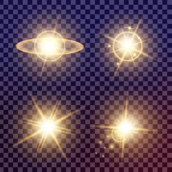 Concepto creativo Conjunto vectorial de estrellas con efecto de luz brillante estalla con destellos aislados sobre fondo negro. Para el diseño de arte de la plantilla de ilustración, banner para celebrar la Navidad, rayo mágico de energía flash — Vector de stock