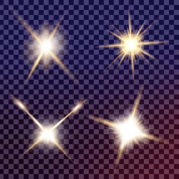 Tvůrčí koncept Vektorová sada zářivých světelných efektů hvězdy praskne jiskrami izolovanými na černém pozadí. Pro ilustraci šablony výtvarného designu, banner na vánoční oslavu, magický blesk energie paprsek — Stockový vektor