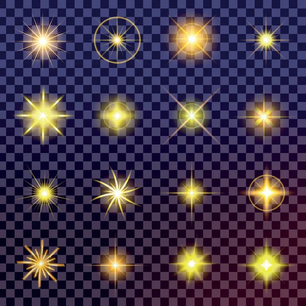 Creative concept Vector set of glow light effect stars bursts with sparkles isolated on black background. For illustration template art design, banner for Christmas celebrate, magic flash energy ray — Stock Vector