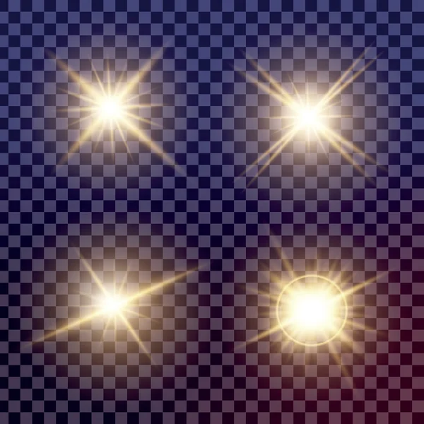 Concept créatif Ensemble vectoriel d'étoiles à effet de lumière brillante éclate avec des étincelles isolées sur fond noir. Pour la conception d'art de modèle d'illustration, bannière pour Noël célèbrent, rayon d'énergie flash magique — Image vectorielle