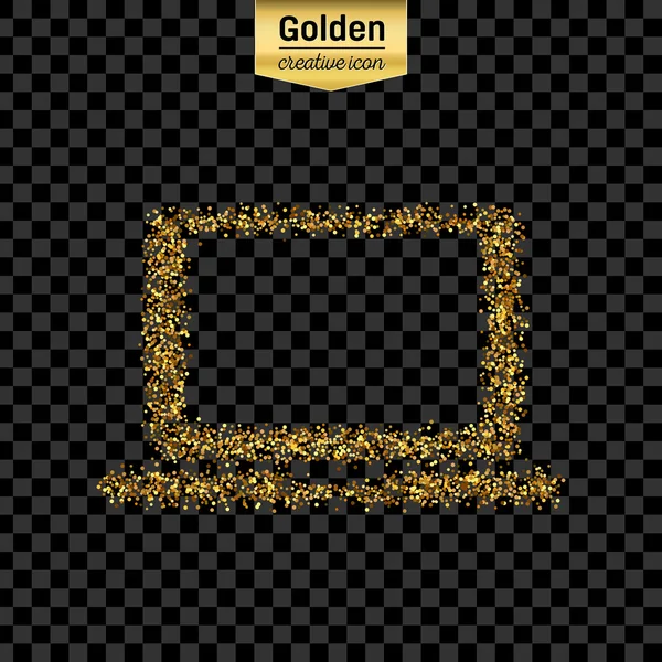 Ícone de vetor de brilho dourado do computador isolado no fundo. Arte criativa conceito ilustração para web, brilho luz confete, lantejoulas brilhantes, cintilante ouropel, bling abstrato, pó brilho, folha —  Vetores de Stock