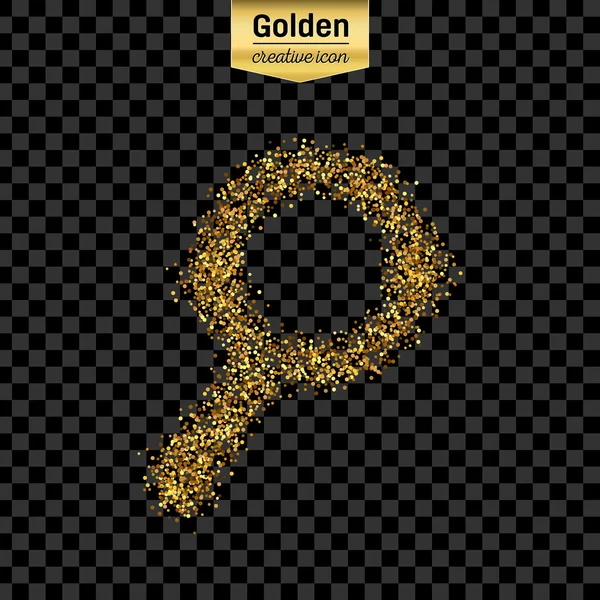 Золотой блеск вектор значок лупы изолированы на заднем плане. Художественная концепция иллюстрации для паутины, светящиеся легкие конфетти, яркие блестки, блестящая мишура, абстрактный блеск, блестящая пыль, фольга — стоковый вектор
